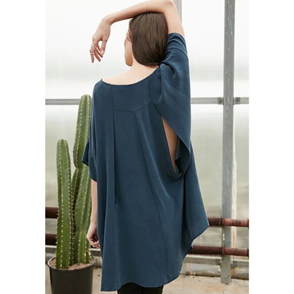 NEW Emerson Fry Solar Tunic Deep Sea Medium Navy 100% Silk Lagenlook Minimalist - Picture 3 of 16